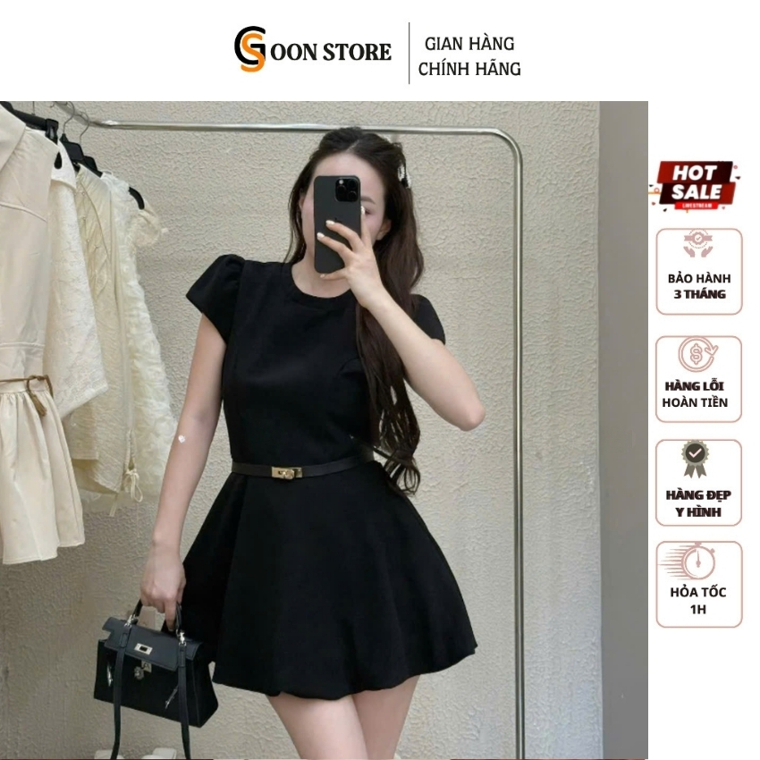 Jumpsuit đen fom cộc tay quần short mix đai belt cổ tàu sang chảnh lịch sự Goon Store