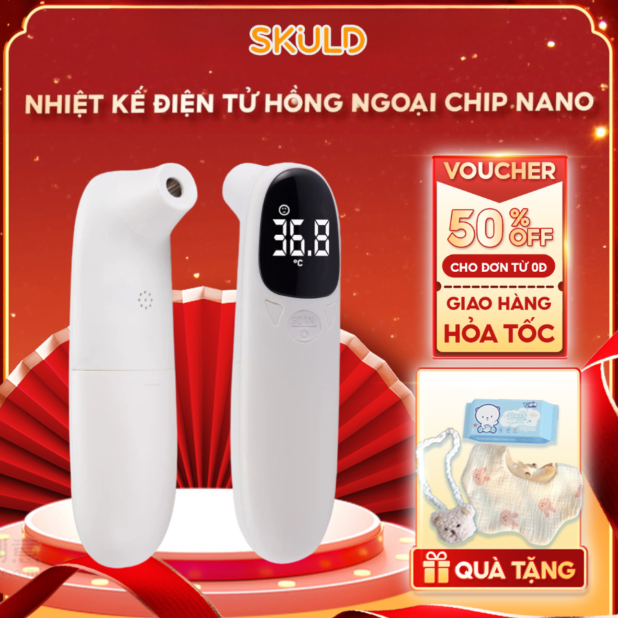 Nhiệt kế điện tử hồng ngoại SKULD đo trán cho bé dùng để đo nhiệt độ cơ thể đa năng tặng kèm pin - B
