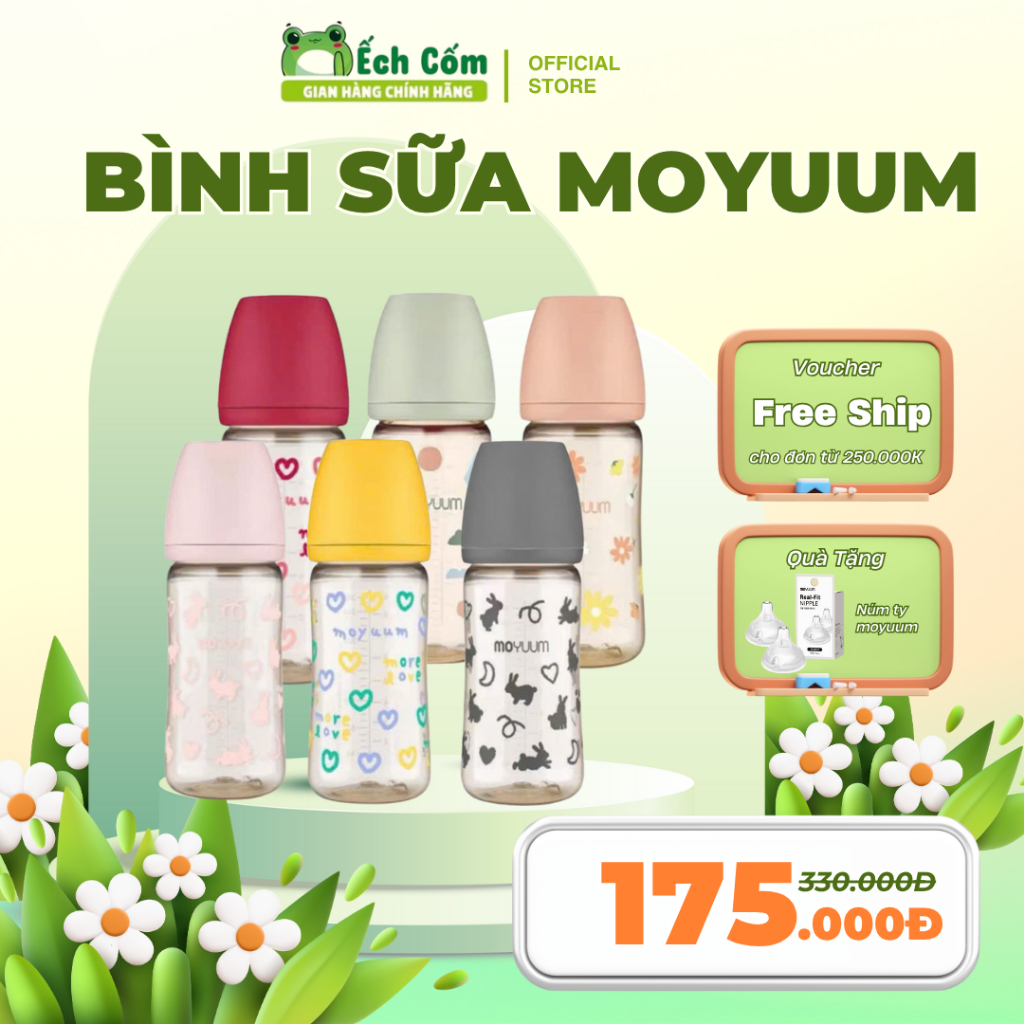 Bình sữa moyuum korea vẹn nguyên các phiên bản, được chọn núm - Bình sữa ppsu