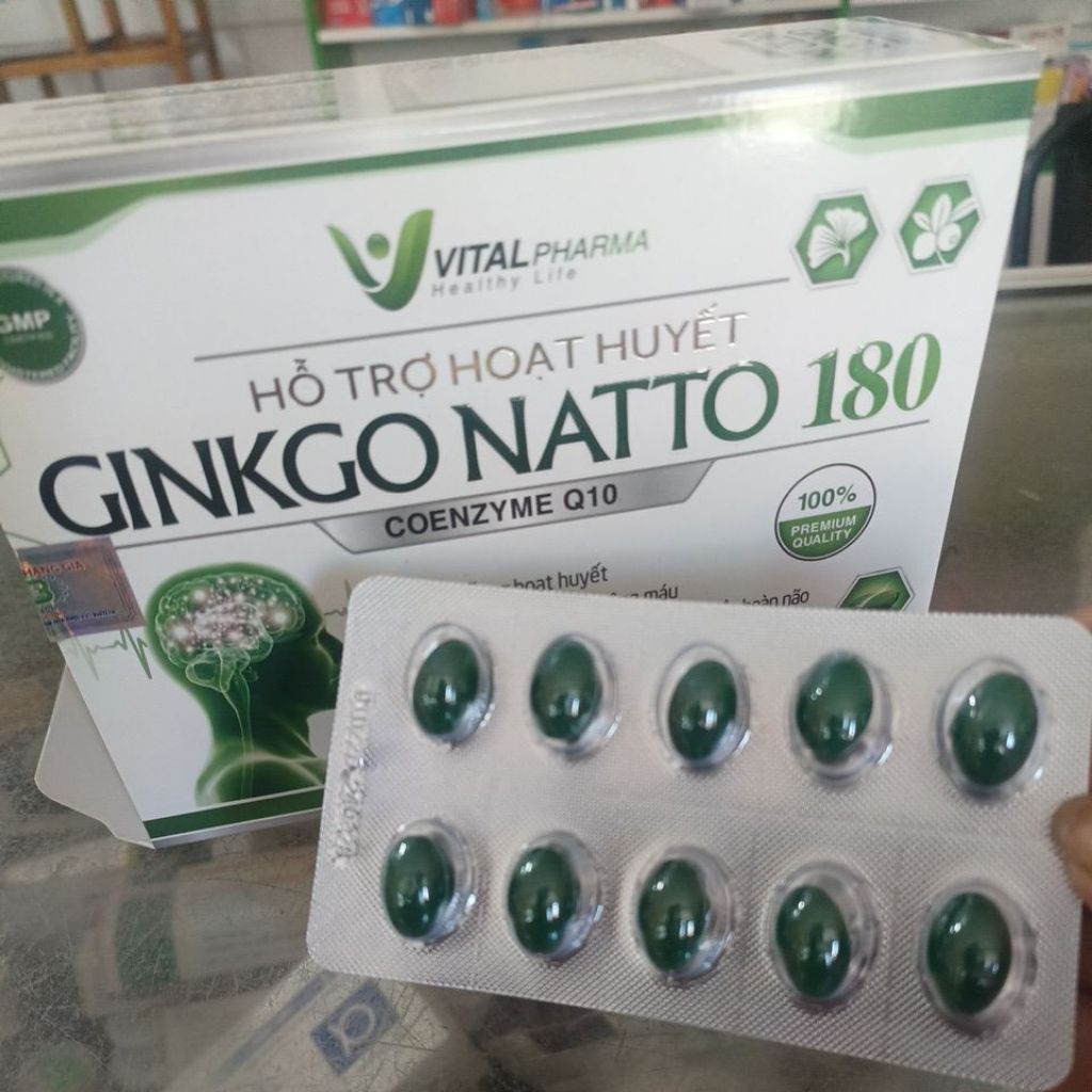 Hoạt huyết dưỡng não Ginkgo Natto 180 ĐAU ĐẦU,MẤT NGỦ SPVITAL Pharma (CHÍNH HÃNG)Hộp *10 vỉ*100 viên