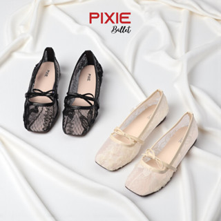  Giày búp bê lưới nữ đế bệt quai ngang phối nơ nhỏ pixie H408 