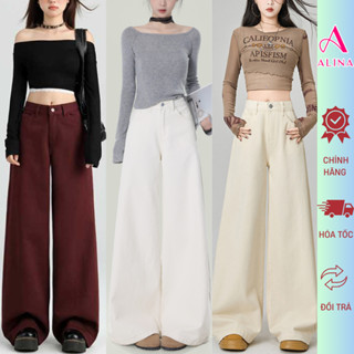  Quần jean ống siêu rộng retro nữ lưng cao Avocado quần bò ống suông gấu rộng 25-28cm 