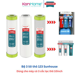 (Tặng Tay Tháo Cốc 10") Bộ 3 Lõi Lọc thô Sunhouse 123 cho các máy dùng cốc 10" hãng Karofi, Aqua, Kang - Hàng chính hãng