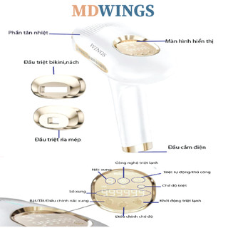  Máy Triệt Lông Cầm Tay Tẩy Lông Toàn Thân 9 Cấp Độ BHRL08 - Công Suất 48W - 2 dầu triệt nách và bikini 