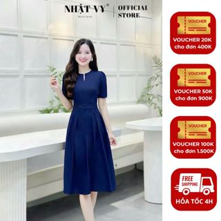  Đầm công sở Nhật Vy tay ngắn phối betl chất lụa dáng dài phù hợp đi làm dự tiệc dạo phố - D2985 