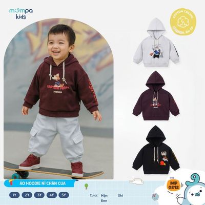 Áo khoác cho bé Mompa 1-5 tuổi Hoodie vải Cotton Nỉ chân cua có mũ ấm áp mềm mại co giãn 0212