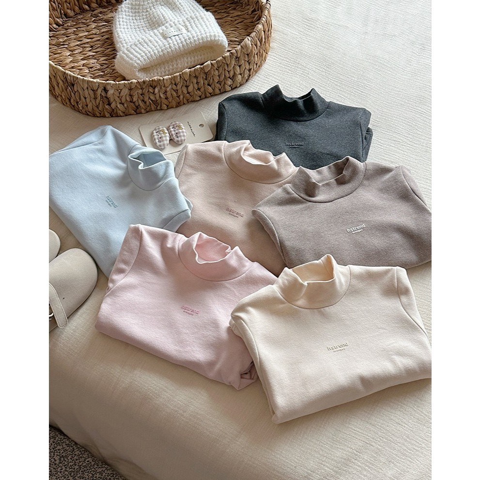 𝑨𝒑𝒓𝒊𝒍 𝒃𝒆́𝒃𝒆́ - Áo giữ nhiệt Mẹ và Bé Gái chất nhung cao cổ tone pastel