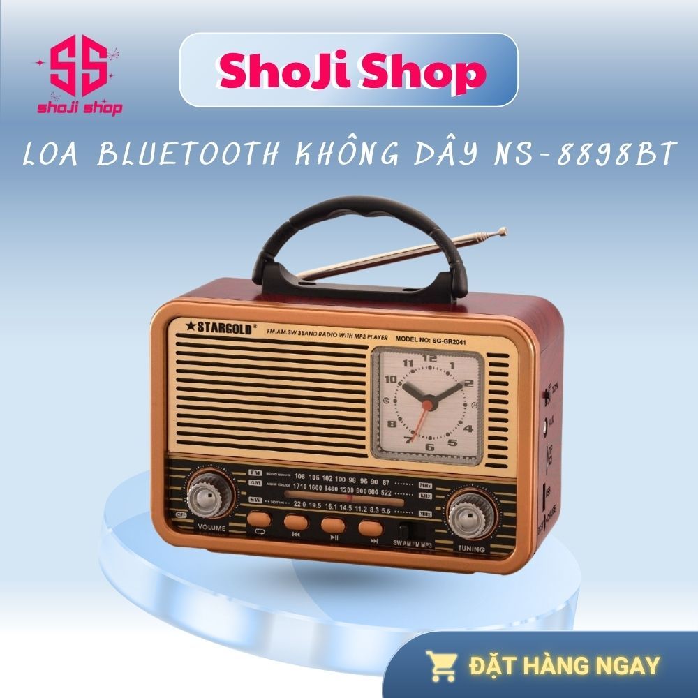 Loa Bluetooth Không Dây NS-8898BT, Đài Radio Kết Hợp Đồng Hồ Kết Nối USB Thẻ Nhớ Full Chức Năng BH 1