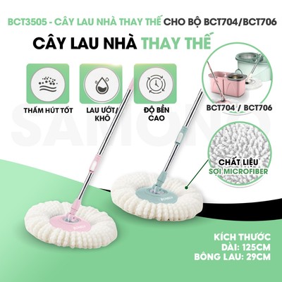 Cây Lau Nhà 360 độ xoay tay BonboxBCT3505 Kèm Bông Lau Nhà, Chổi Lau Nhà Thông Minh Bông Tròn Thay Thế cho BCT706/ BCT70