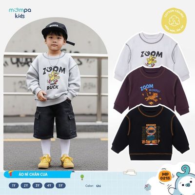 Áo Sweater cho bé Mompa dài tay 1-5 tuổi vải Cotton Nỉ chân cua co giãn mềm mại ấm áp 0215