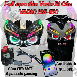  Chóa đèn Vario lên sẵn bi cầu M10V5+Mắt sharingan,audi chỉnh app mắt quỷ đổi màu qua app 