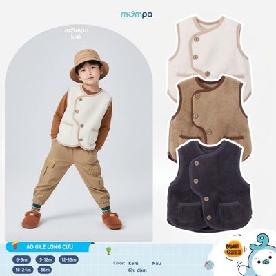 Áo Gile lông cừu cho bé Mompa 6 tháng - 3 tuổi vải co giãn ấm áp cúc cài 0222