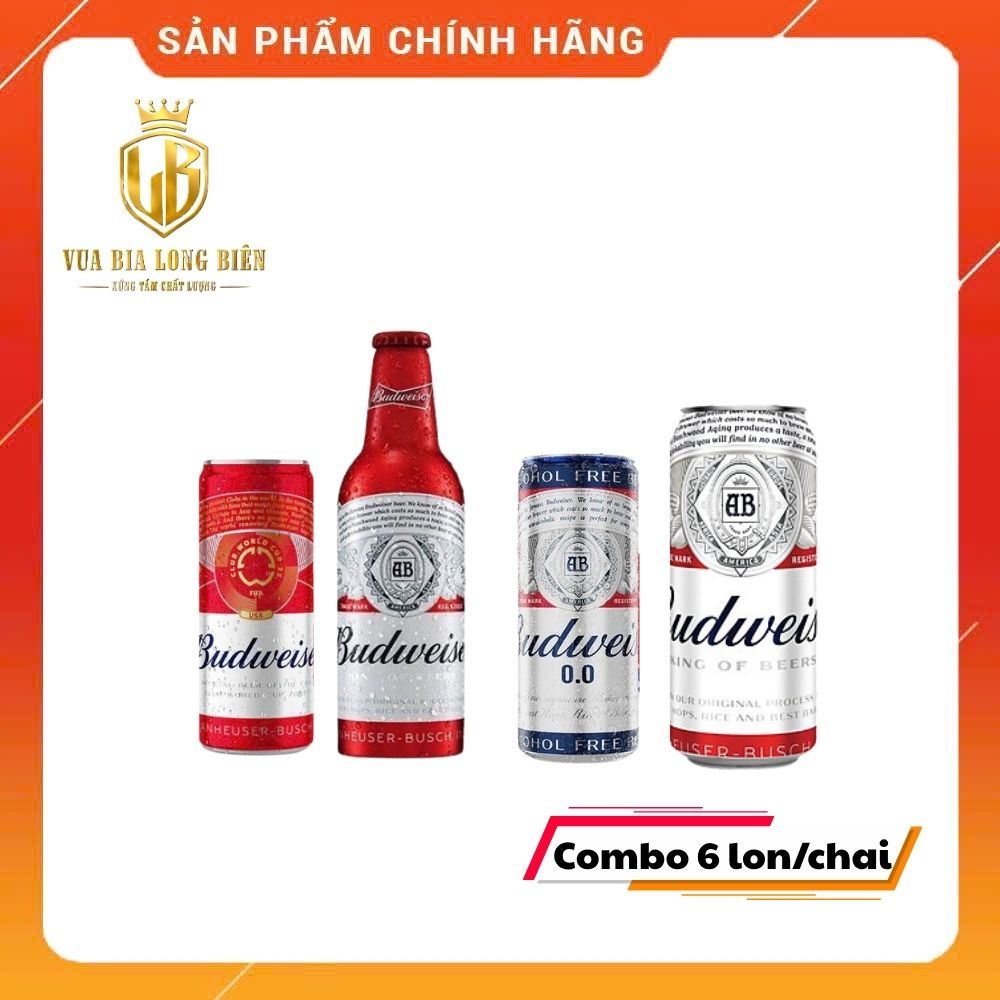 Combo 6 Lon/Chai Tự Chọn Bia Budweiser 330ml – Bia Mỹ Cao Cấp, Vị Đậm Đà, Mát Lạnh