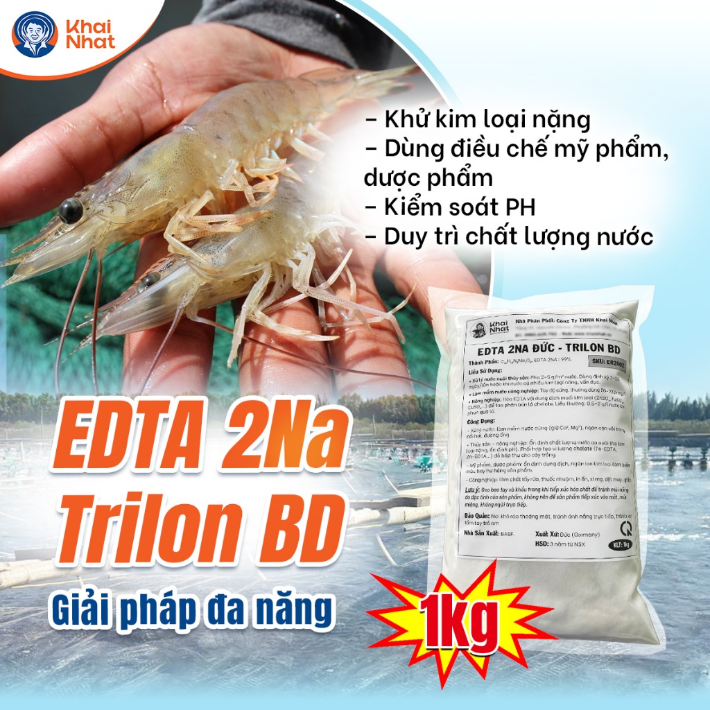EDTA 2Na Đức - EDTA 2 muối 99% - Hạ phèn, làm mềm nước, khử độc ao nuôi thủy sản (1kg/gói)
