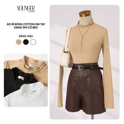 [Xả kho]Áo giữ nhiệt nữ YOUNGER BY CARDINA chất liệu nỉ bông cotton dài tay dáng ôm cổ bèo 5YAHF08