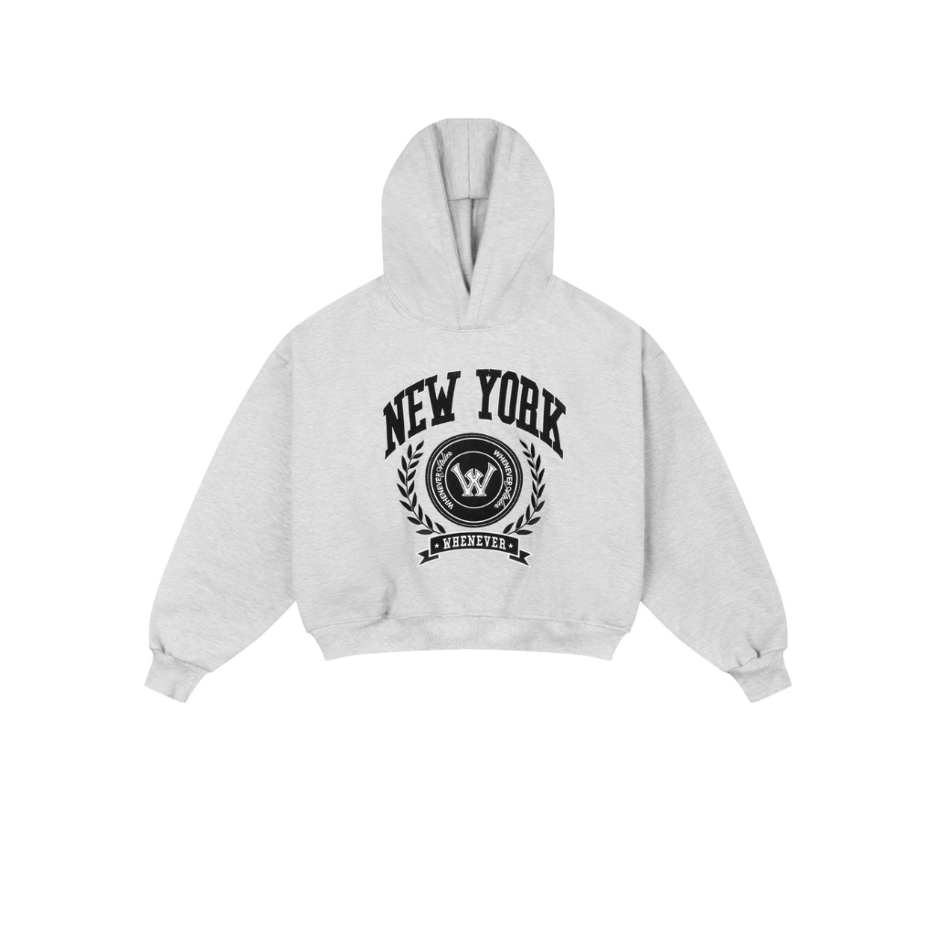 Whenever- Áo Hoodie WHENEVER NY Vải Nỉ Bông 100% Form Boxy Unisex /Grey