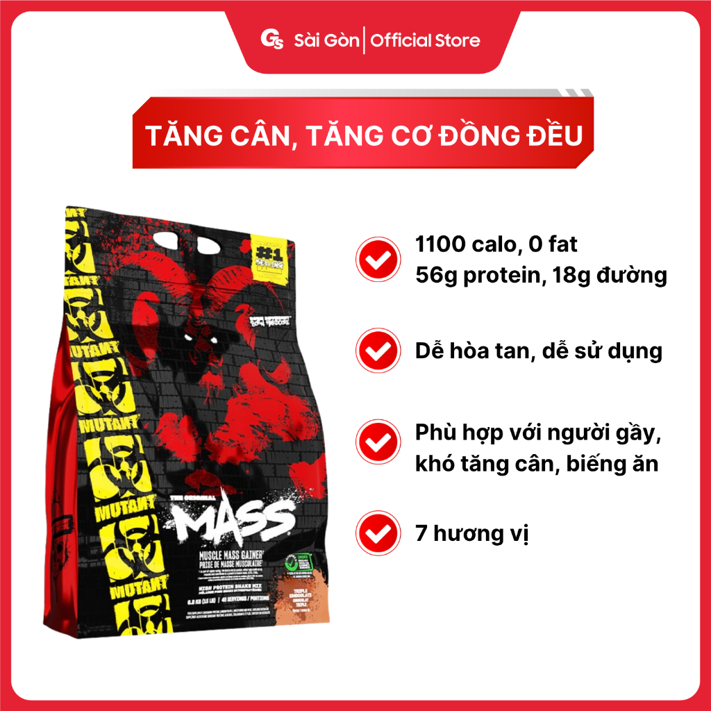 Sữa tăng cân nạc Mutant Mass, bổ sung protein, tăng hiệu suất luyện tập - Gymstore