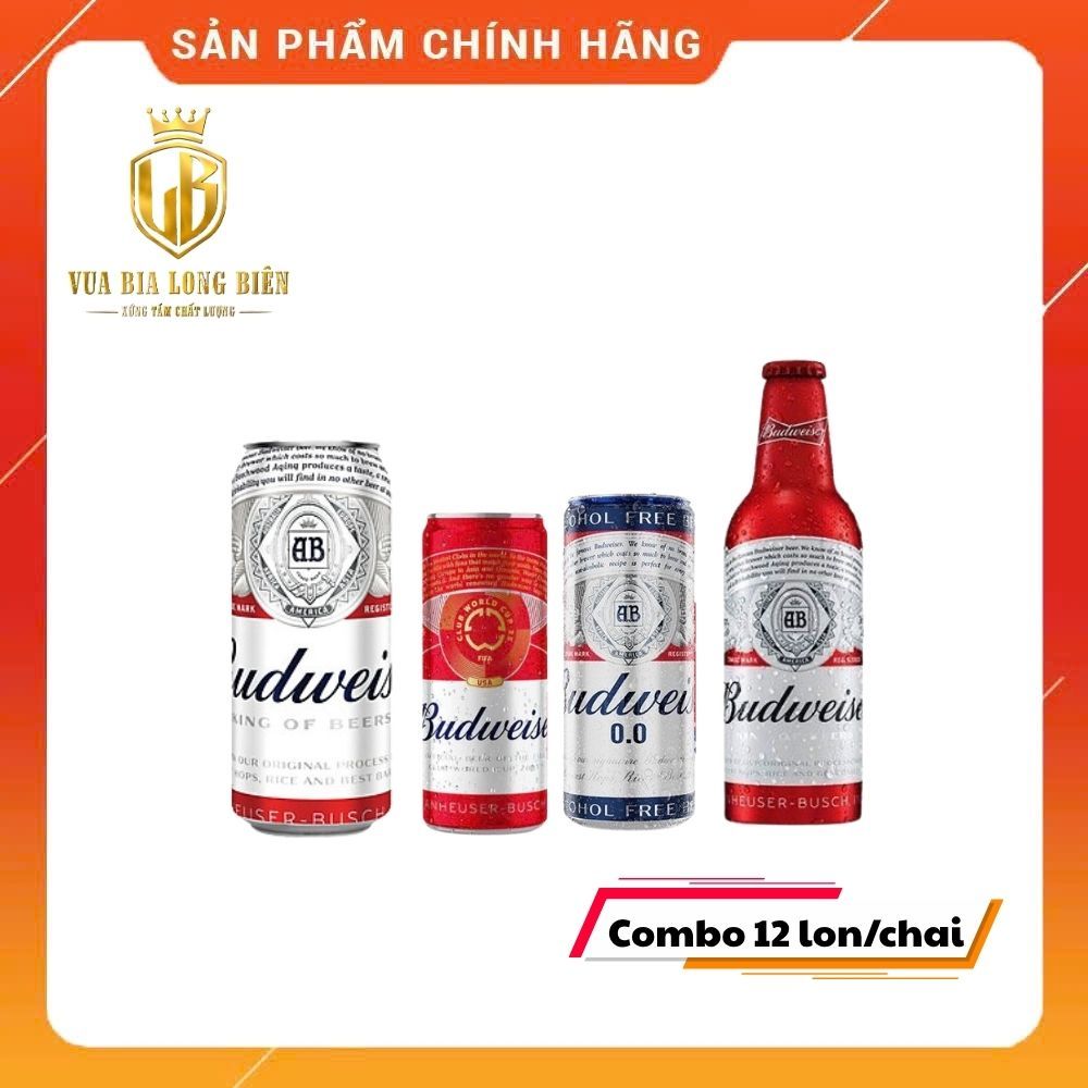 Combo 12 Lon/Chai Tự Chọn Bia Budweiser 330ml – Bia Mỹ Cao Cấp, Hương Vị Đậm Đà, Sảng Khoái