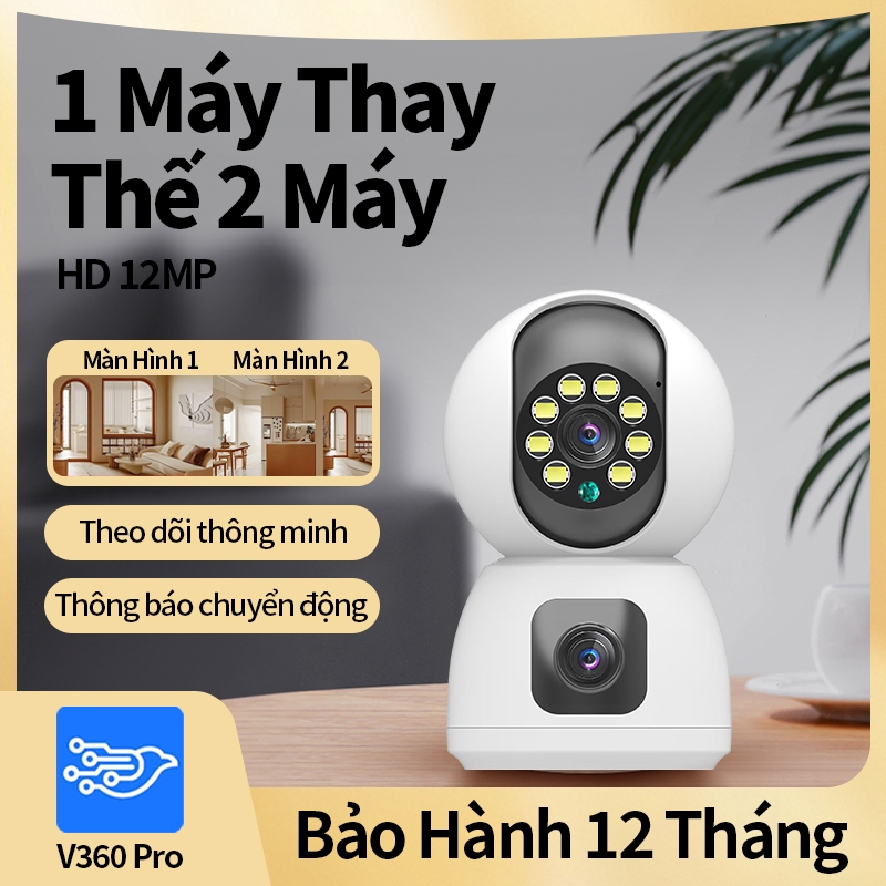 Camera 2 MẮT XEM 2 MÀN HÌNH PhongNhãn 8.0mpx, SỬ DỤNG APP V360Pro, camera wifi 360 độ, xem đêm có màu, bảo hành 12 tháng