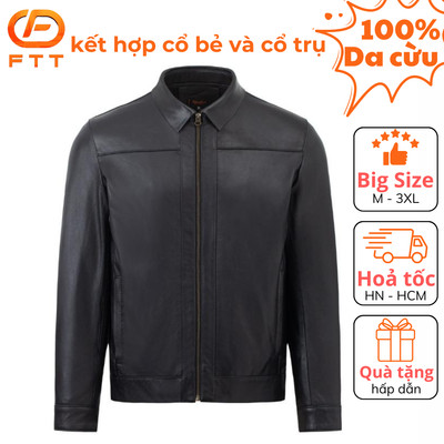 Áo khoác da cừu nam kết hợp cổ bẻ và cổ trụ FTT Leather da thật bền bỉ không bong, tróc, nổ AD101C
