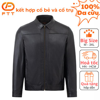  Áo khoác da cừu nam kết hợp cổ bẻ và cổ trụ FTT Leather da thật bền bỉ không bong tróc nổ AD101C 