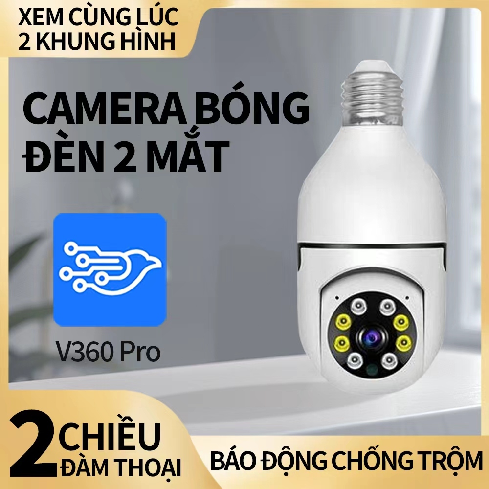 [NEW] Camera Wifi Đui Xoáy E27 – 2 Mắt Xem Song Song – Độ Nét 12MP – Có Báo Động – BH 12 THÁNG
