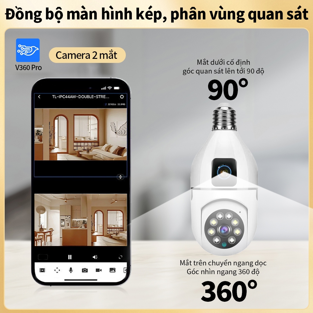 Camera V360Pro 2 mắt  PhongNhan 8MP ,xem đồng thời 2 giao diện - bảo hành 1 năm - SỬ DỤNG APP V360PRO