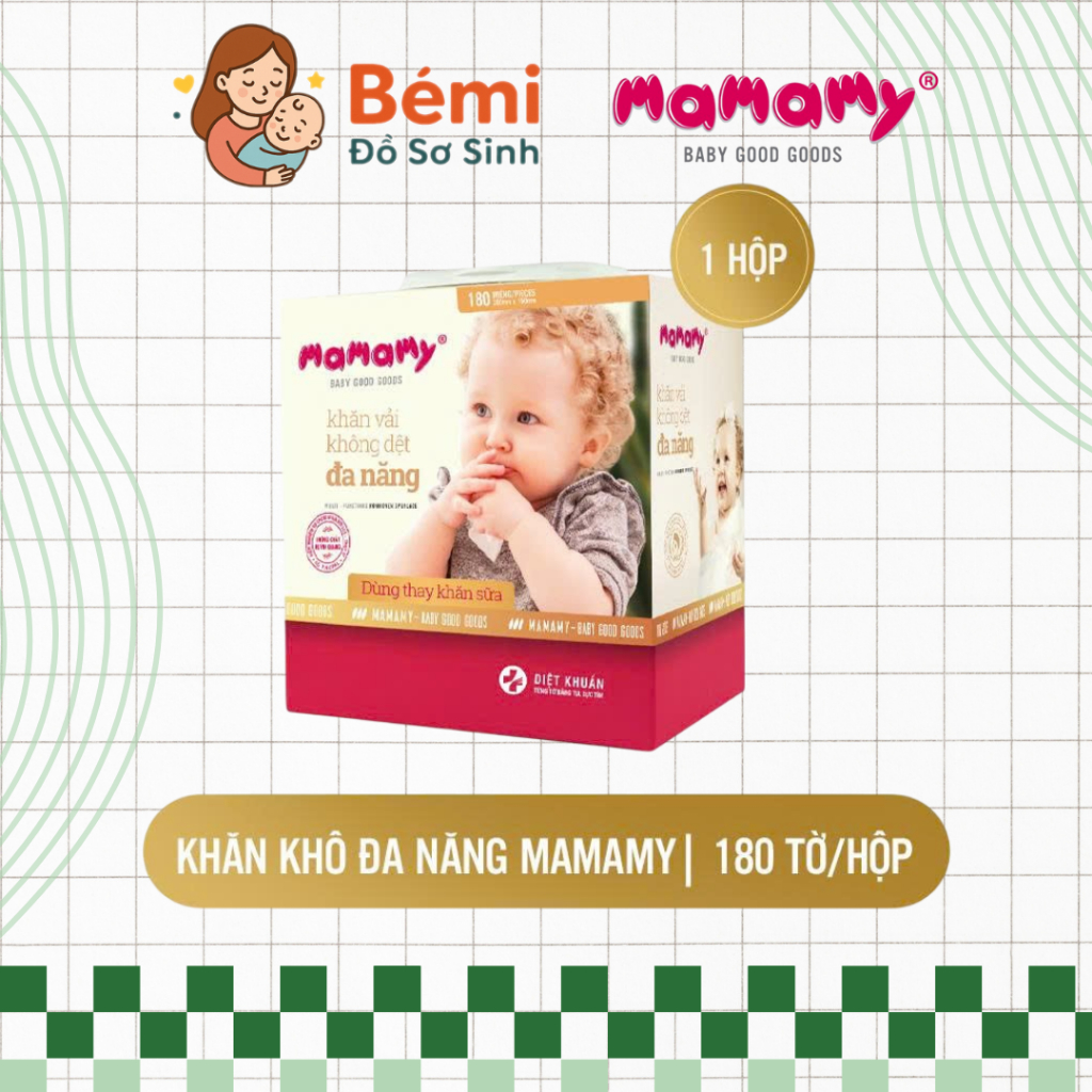 Khăn Vải Khô Đa Năng Mamamy 180 Tờ Dạng Hộp – An Toàn, Diệt Khuẩn Từng Tờ Cho Bé Sơ Sinh