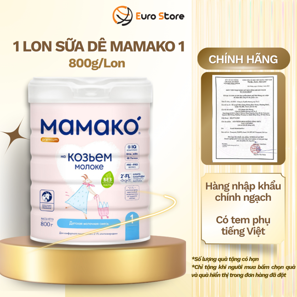Sữa Dê Công Thức MAMAKO Premium Nga Euro Store Số 1 - 800g tăng cường miễn dịch