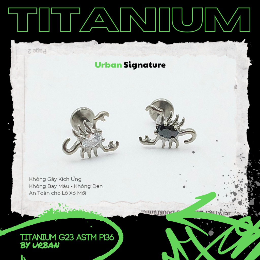 [1 Mặt Khuyên] Khuyên tai, chất liệu titan G23 ASTM F136 BỌ CẠP Unisex urban [XỎ]