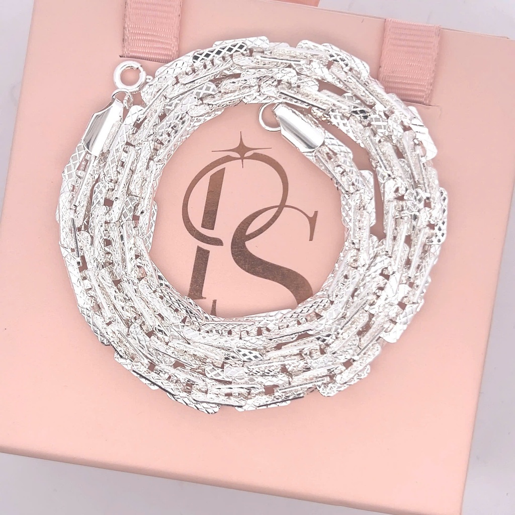 PS10. DÂY CHUYỀN XOẮN VUÔNG UNISEX CAO CẤP – PHỐI NHIỀU MẶT – 6Ly (50cm) – XI BẠC (HỢP KIM MẠ) – P.S