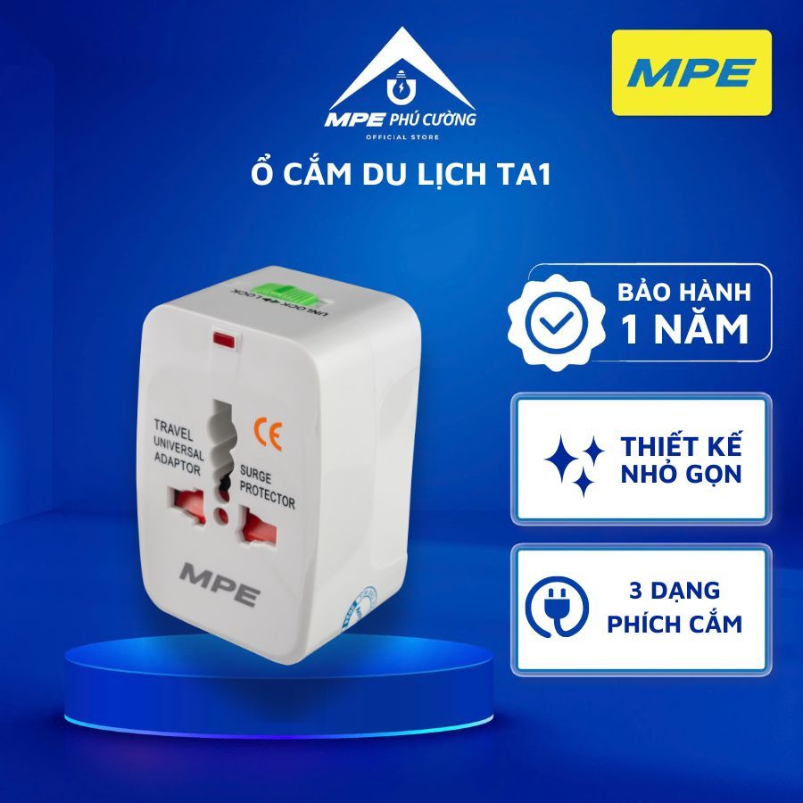 (CHÍNH HÃNG) MPE - Ổ cắm du lịch đa năng thiết kế nhỏ gọn tiêu chuẩn Châu Âu Chính hãng MPE Phú Cườn