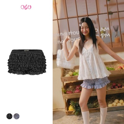 Quần short OLV cotton nhún chun co giãn Cotton Checked Ruffle Shorts nhiều màu trẻ trung năng động