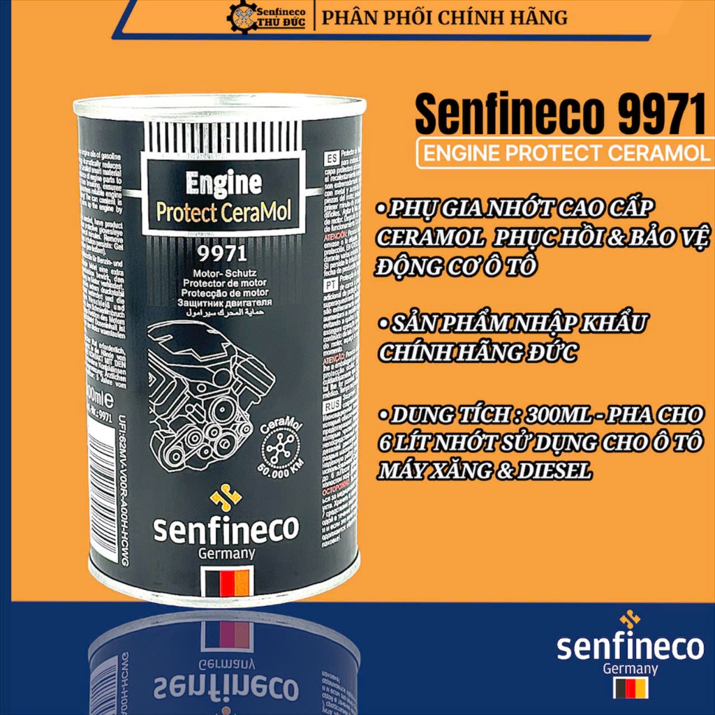 Senfineco 9971 Phụ Gia Nhớt Ô TÔ Cao Cấp Phủ Gốm Khôi Phục & Bảo Vệ Động Cơ [300ml]