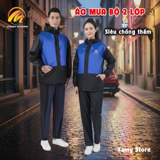  Áo Mưa Bộ Người Lớn Siêu Chống Thấm 2 lớp Nam nữ Mũ may liền gấp gọn có phản quang 