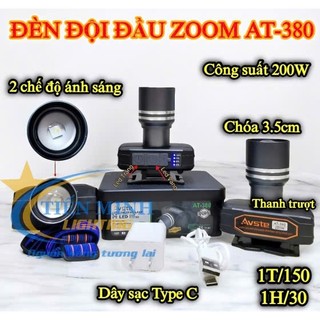 Đền đội đầu zoom NĐ-1209Z/AT-380 AT-480, tích hợp đèn led siêu sáng, bộ sạc type C thông dụng