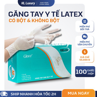   Hộp 100 chiếc   Găng Tay Y Tế Cao Su Có Bột Không Bột  | Đạt Tiêu Chuẩn An Toàn 