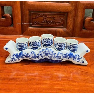 Bộ kỷ thờ, bộ chén nước thờ cúng men Lam