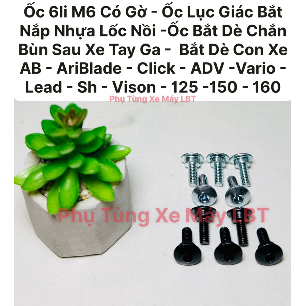 (5 Con) Ốc 6li M6 Có Gờ - Ốc Lục Giác Bắt Nắp Nhựa Lốc Nồi - Bắt Dè Con Xe AB - AriBlade - Click - A