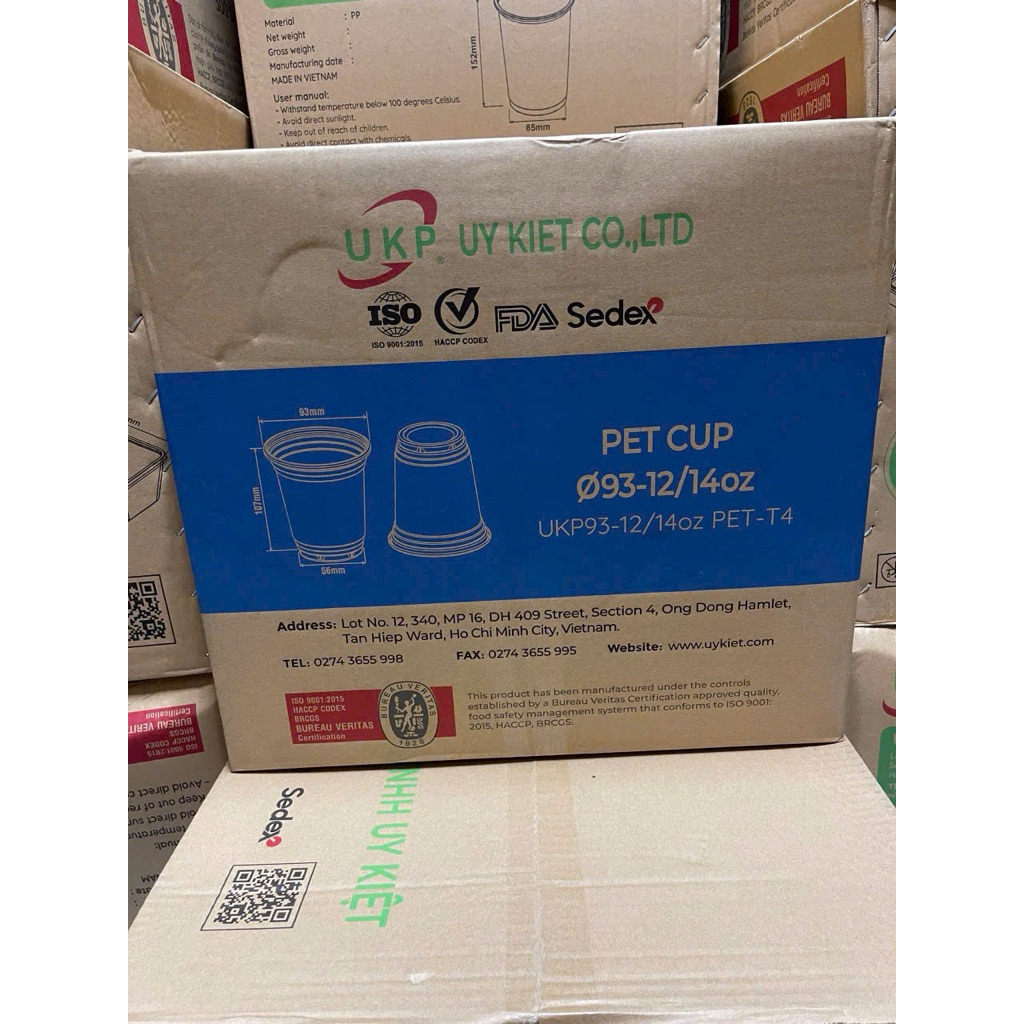 SỈ THÙNG LY PET MỎNG THỊ TRƯỜNG 360ML UKP CÓ LINK NẮP PHI 93