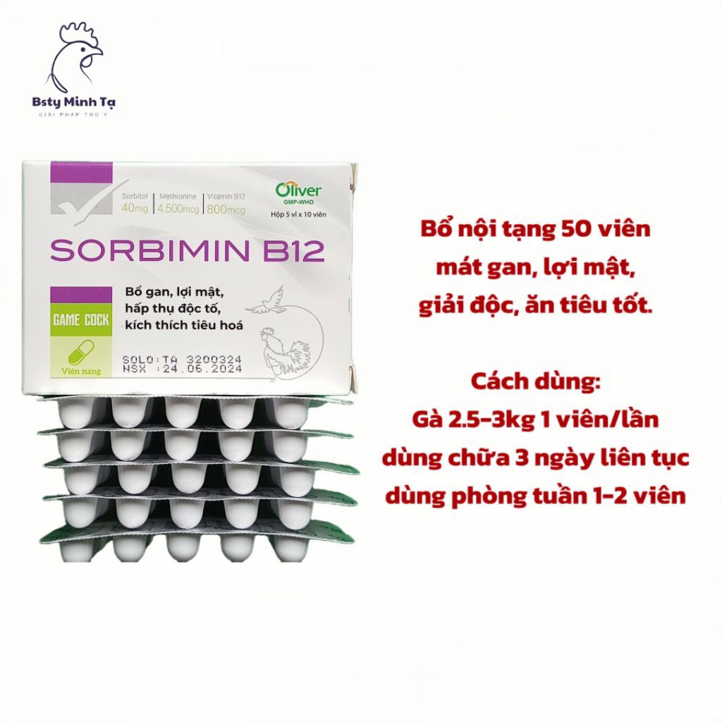 SORBIMIN B12, 50 viên, bổ thận, mát gan, lợi mật, kích tiêu hoá cho gà đá, gà đòn.