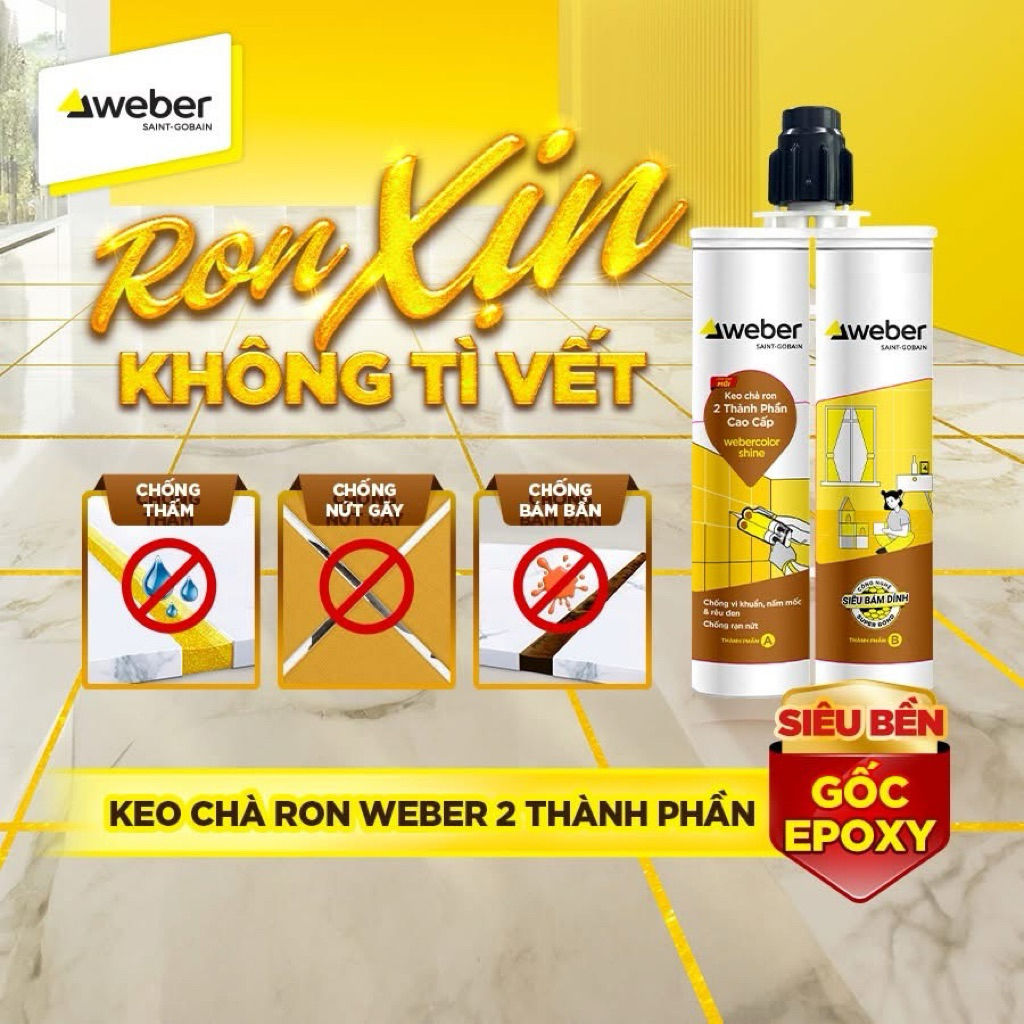 Webercolor shine - Keo chà ron, keo chít mạch 2 thành phần chính hãng Weber gốc epoxy chống thấm chố