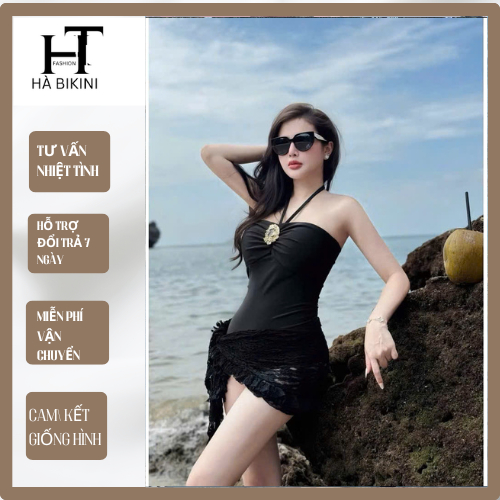 Đồ bơi bikini đi biển JUM NƠ hai dây phối bèo kết nơ tôn dáng siêu xinh , [ Tùy Chiều Cao ] HÀ BIKINI BKN1019