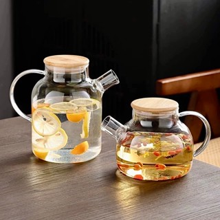  Bình trà thuỷ tinh chịu nhiệt nắp gỗ 1000ml-1800ml bình nước detox nắp inox bình pha trà saffron 