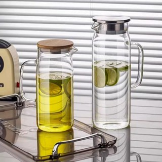  Bình nước thuỷ tinh bình trà thuỷ tinh chịu nhiệt nắp gỗ inox 1000ml 1200ml 1500ml bình detox 