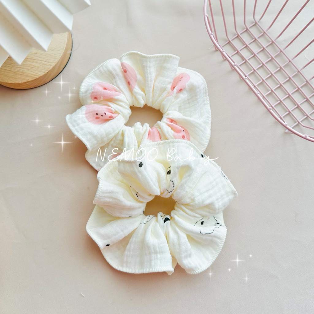 Scrunchies Buộc Tóc Vải Xô Muslin, Dây Buộc Tóc Xô Muslin NEMOO Baby