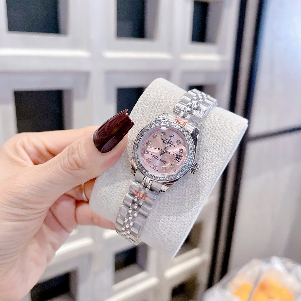 [ Russia Store ] Đồng Hồ Nữ RoLLex Hồng Viền Đá Cao Cấp Sang Chảnh Case 28mm Máy Pin Nhật