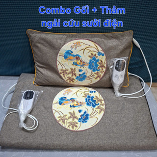  COMBO Thảm Sưởi Ngải Cứu + Gối Ngải Cứu Đông Y Hỗ Trợ Giảm Đau Nhức Xương Khớp Giúp Ngủ Ngon Tuần Hoàn Máu 