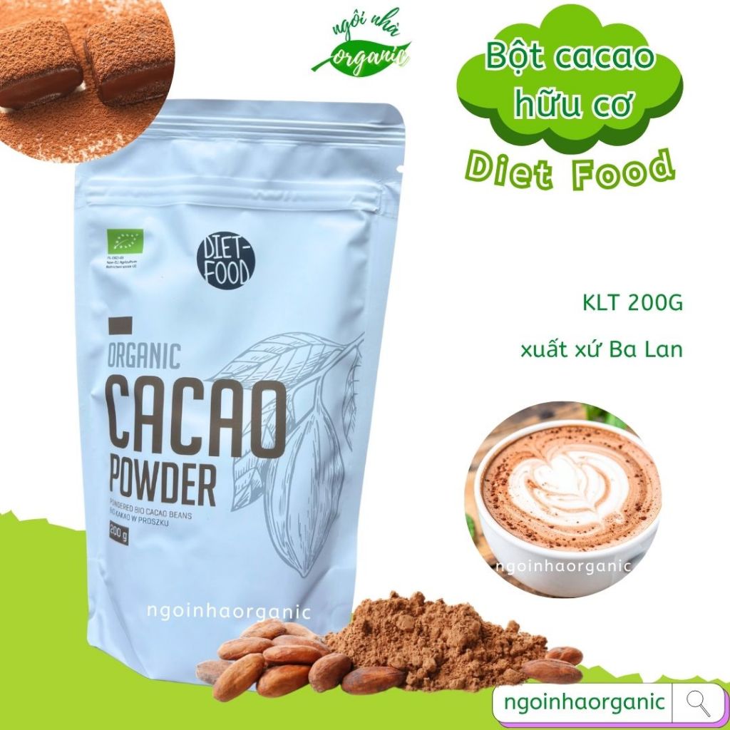 Bột cacao thô hữu cơ Diet Food - Organic Cacao Powder - pha chế, làm bánh, topping