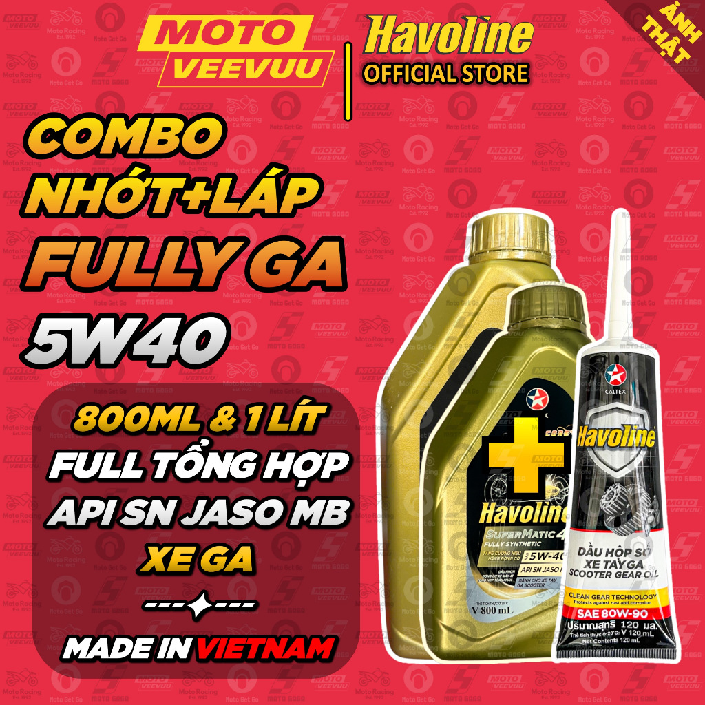 [MTVV] Dầu nhớt xe ga CALTEX HAVOLINE GA FULLY 4T 5W40 800ML 1 LÍT 100% Tổng hợp toàn phần SuperMati